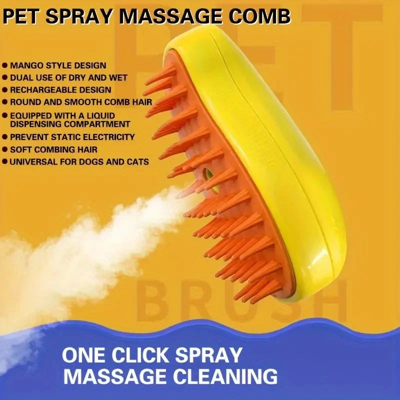 3-in-1 Steamy Pet Brush β Groom, Detangle & Massage!