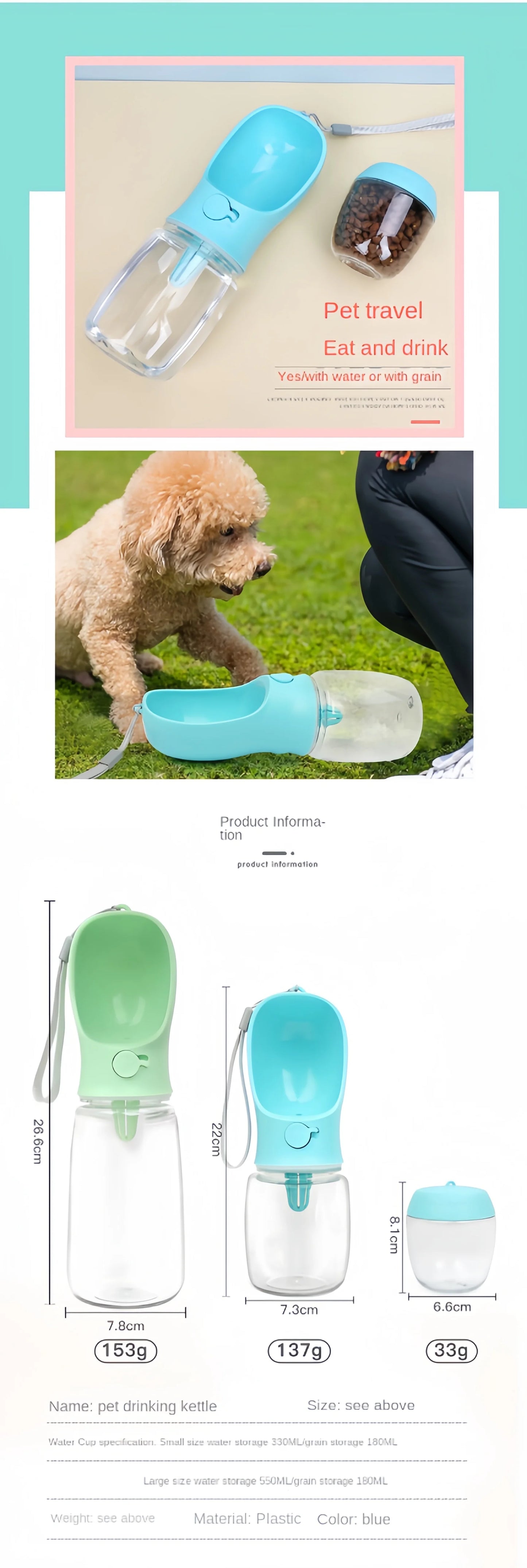 2-in-1 Pet Water Bottle & Food Container – Portable & Leak-Proof