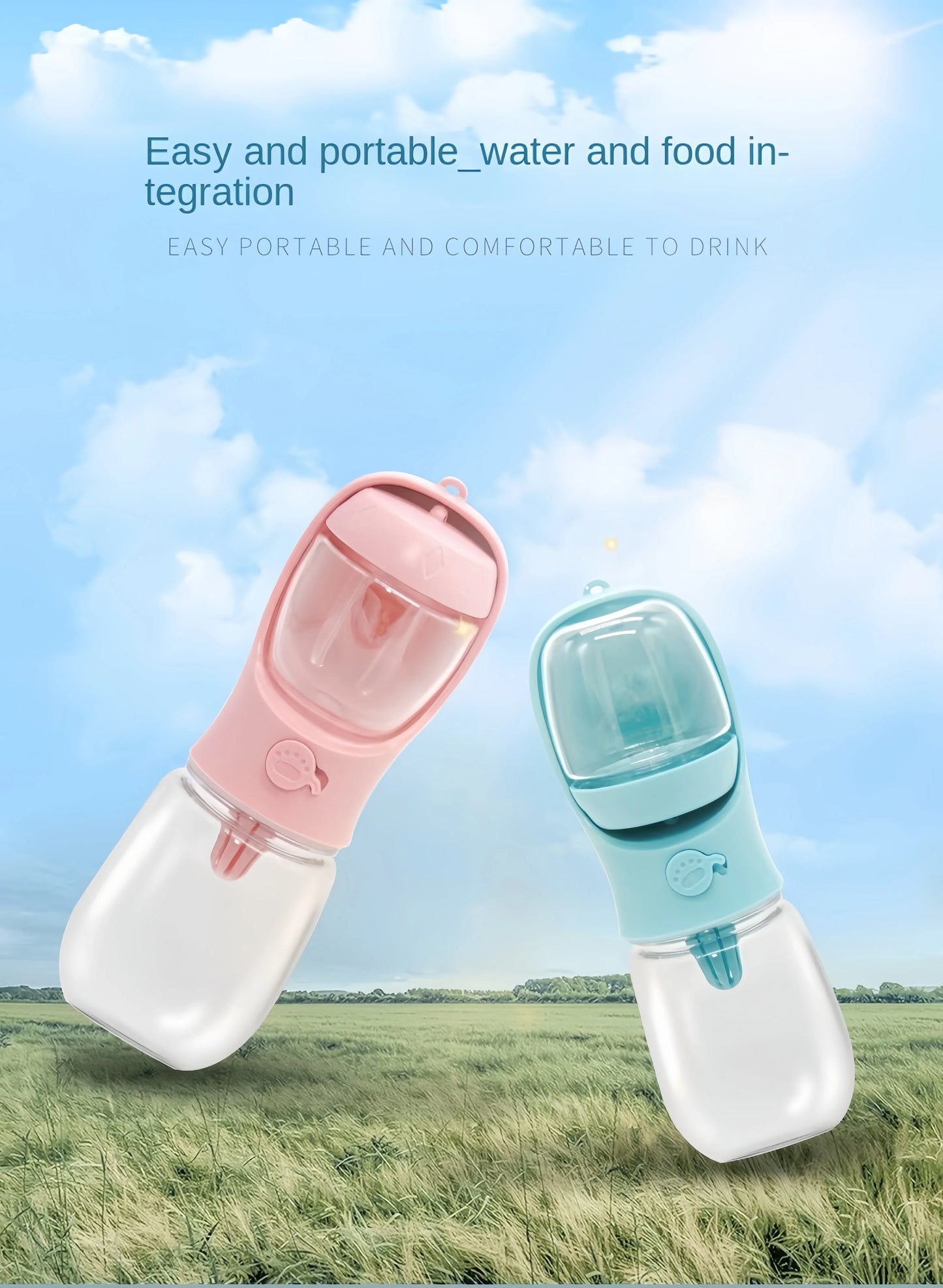 2-in-1 Pet Water Bottle & Food Container – Portable & Leak-Proof