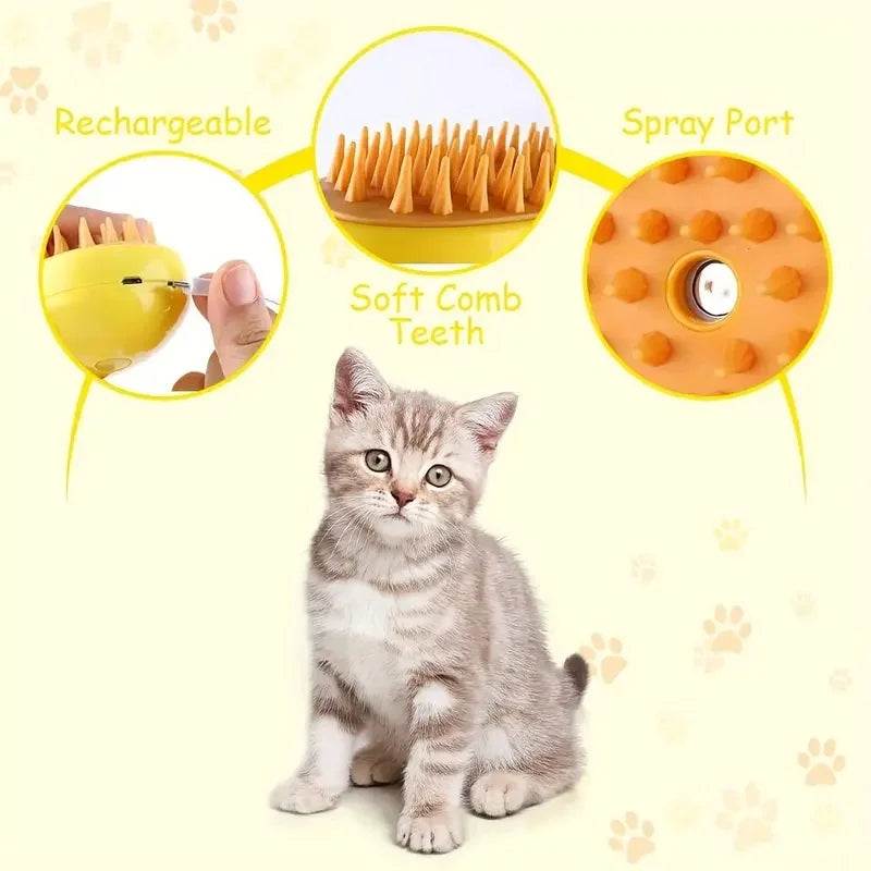 3-in-1 Steamy Pet Brush β Groom, Detangle & Massage!