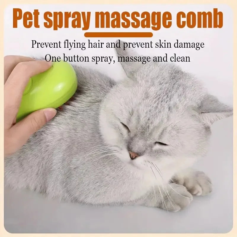 3-in-1 Steamy Pet Brush β Groom, Detangle & Massage!