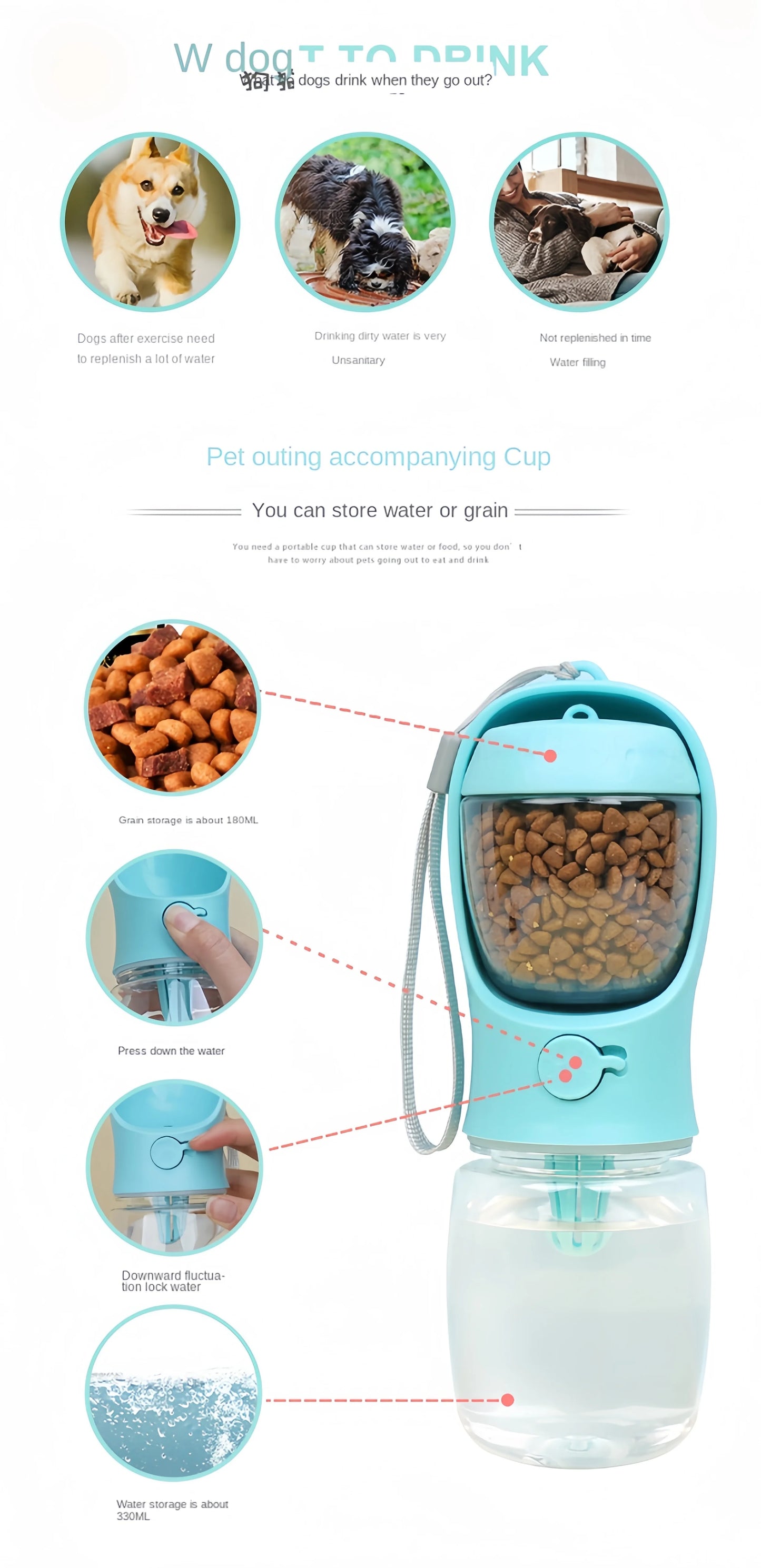 2-in-1 Pet Water Bottle & Food Container – Portable & Leak-Proof