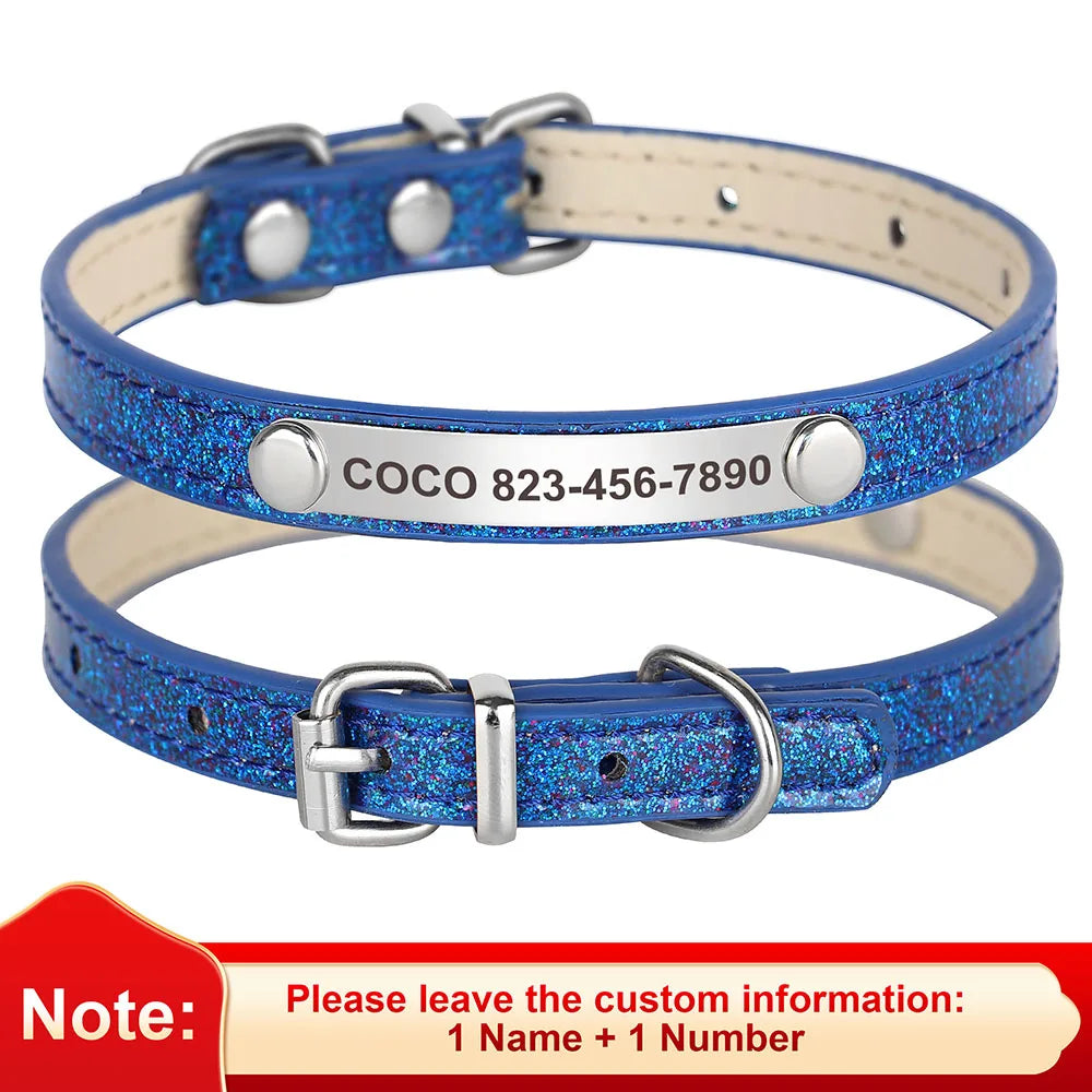 Personalized Bling Cat Collar – Leather with Engraved ID Nameplate
