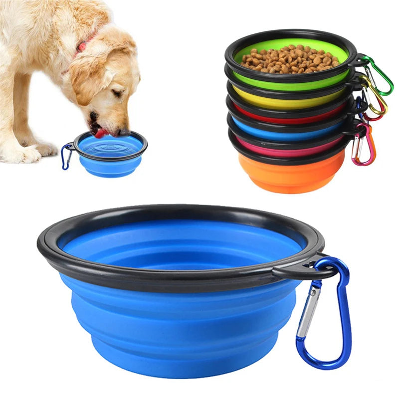 Portable Folding Silicone Pet Bowl – Travel-Friendly with Carabiner