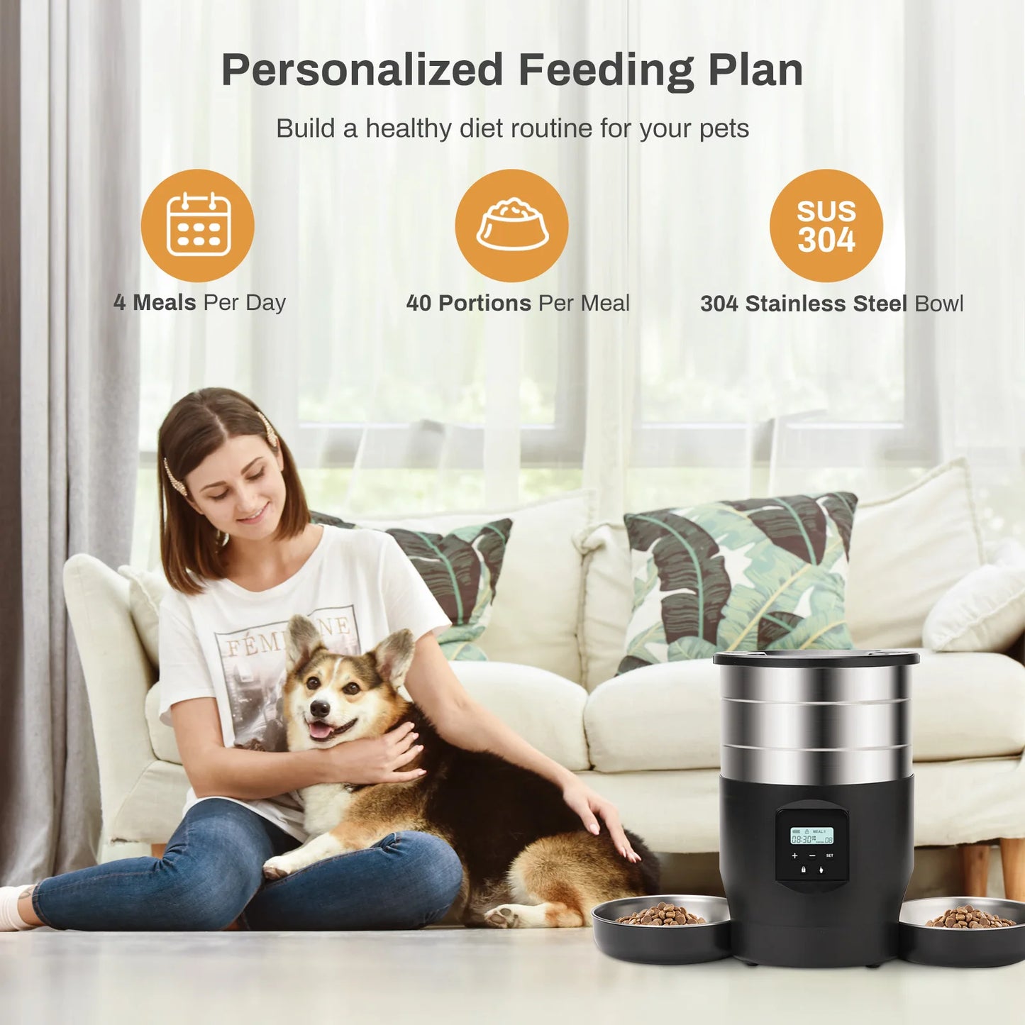 Smart WiFi Automatic Pet Feeder – 4.5L Food Dispenser with Stainless Steel Bowls | App-Controlled Cat & Dog Feeder for Scheduled, Portion-Controlled Meals