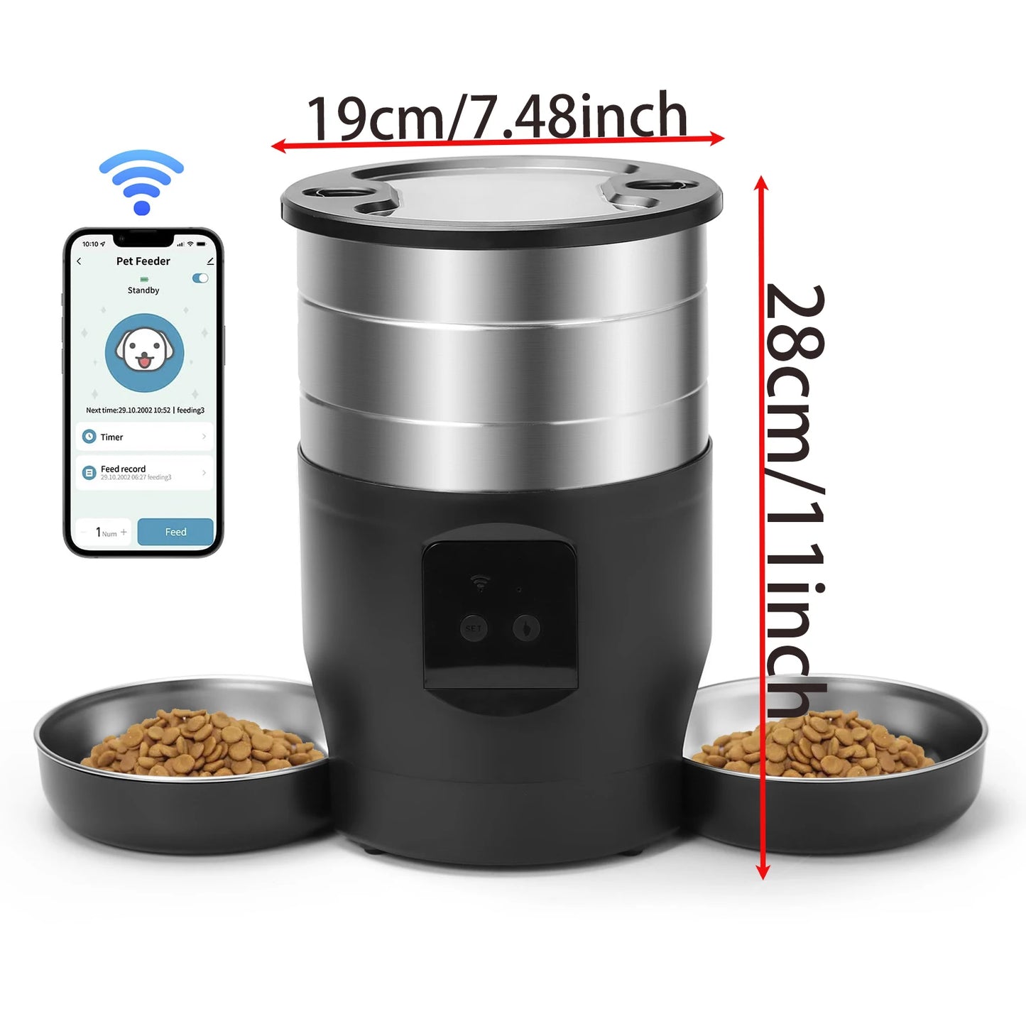 Smart WiFi Automatic Pet Feeder – 4.5L Food Dispenser with Stainless Steel Bowls | App-Controlled Cat & Dog Feeder for Scheduled, Portion-Controlled Meals