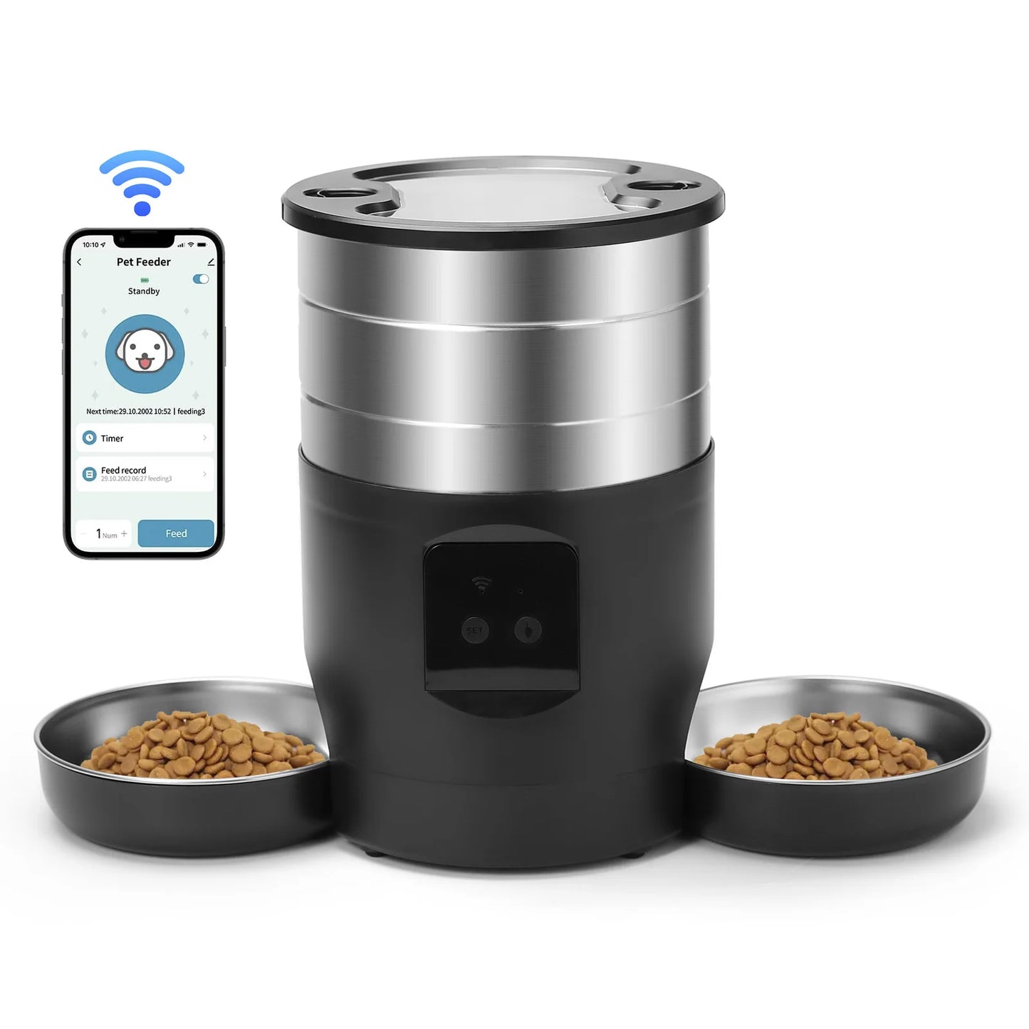 Smart WiFi Automatic Pet Feeder – 4.5L Food Dispenser with Stainless Steel Bowls | App-Controlled Cat & Dog Feeder for Scheduled, Portion-Controlled Meals